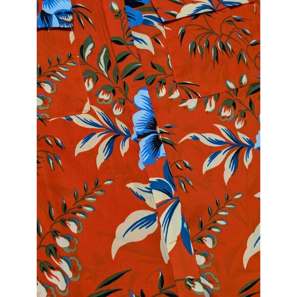 Ann Taylor LOFT Orange Floral Roll Up Sleeve Blouse Sz MP Petite Hidden Buttons - Picture 5 of 11